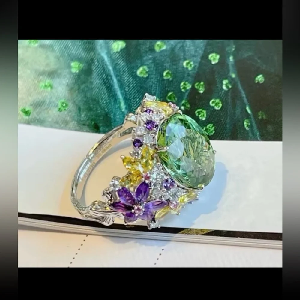 Ladies Aquamarine Diamond finish size 7 crystal ring #550